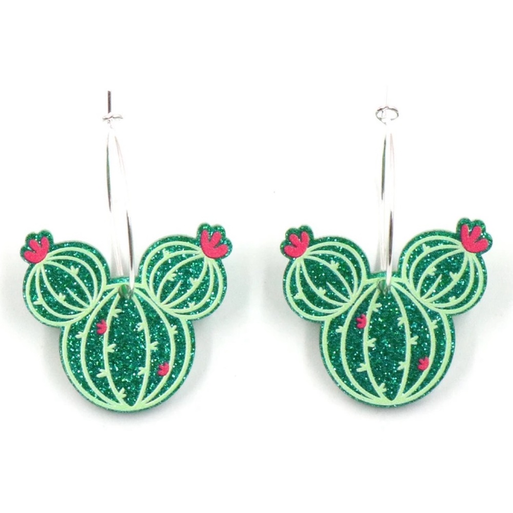 Disney Mickey Mouse Green Cactus Hoop Earrings NWT